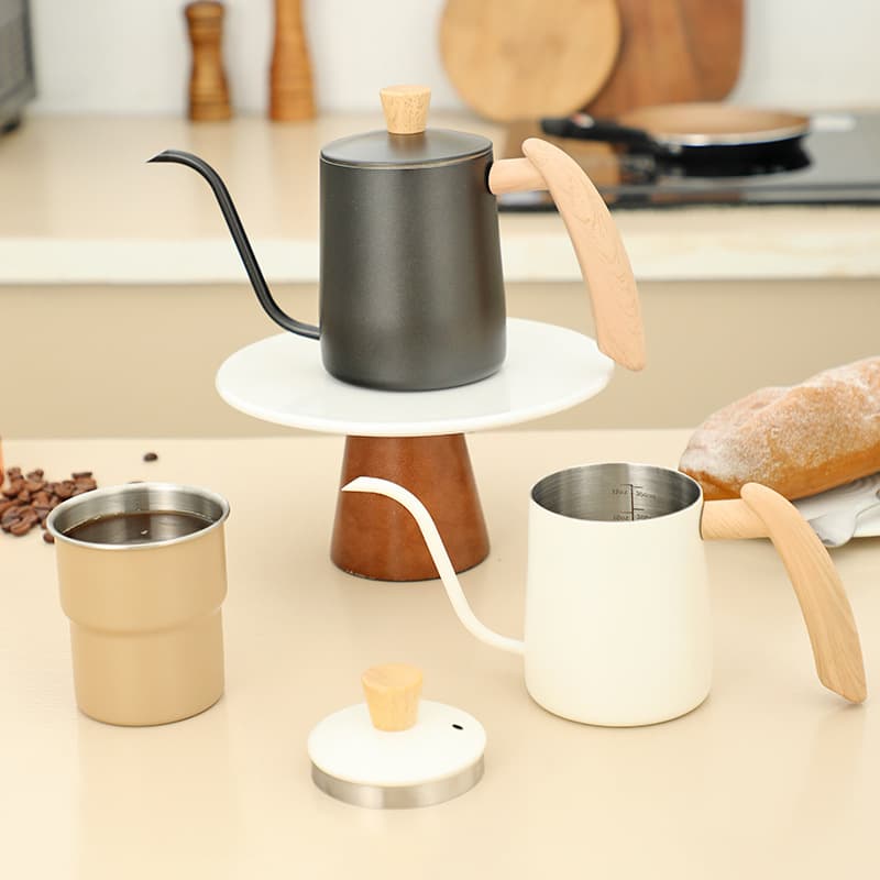 304 Wood Handle Pour-Over Kettle Stainless Steel Coffee Shop Home Wood Handle Coffee Kettle Thin Spout Long Spout Drip Coffee