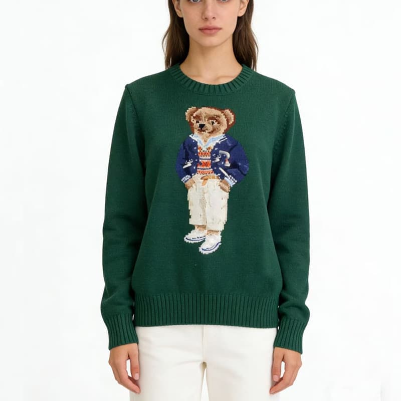 In-Stock Cartoon Bear Knit Sweater with Lettering, Women's Exquisite Jacquard Cartoon Bear Sweater, High-Quality Autumn and Winter