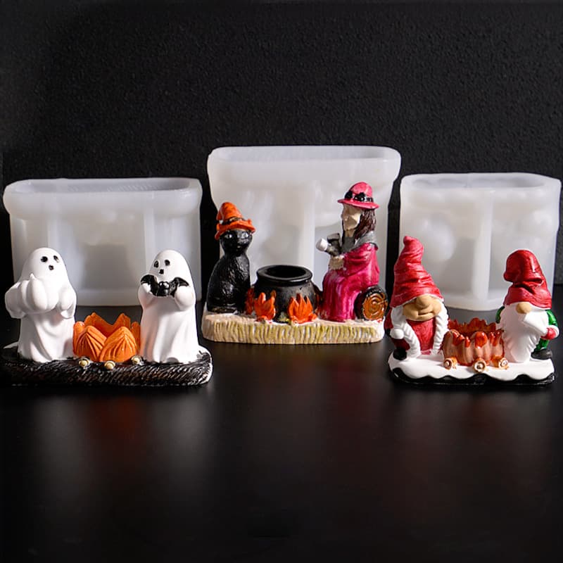 New Christmas Gnome Campfire Candle Holder Mold, Pumpkin Bat Ghost Witch Cat Soup Pot Candle Holder Silicone Mold