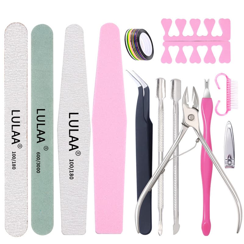 Nail Care Tool Kit with Dead Skin Scissors Nail File Polishing Strip Steel Pusher for Beginners LULAA Brand Manicure Accessories