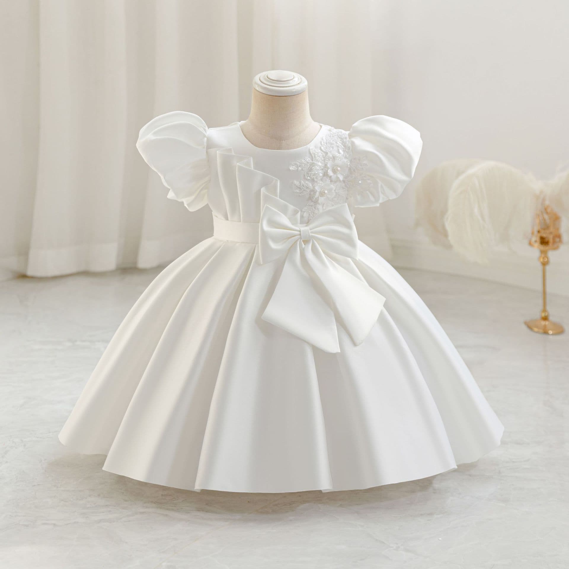 2025 New Baby Toddler Birthday Party Dress Butterfly Bow Puff Sleeve Kids Dress Princess Gown