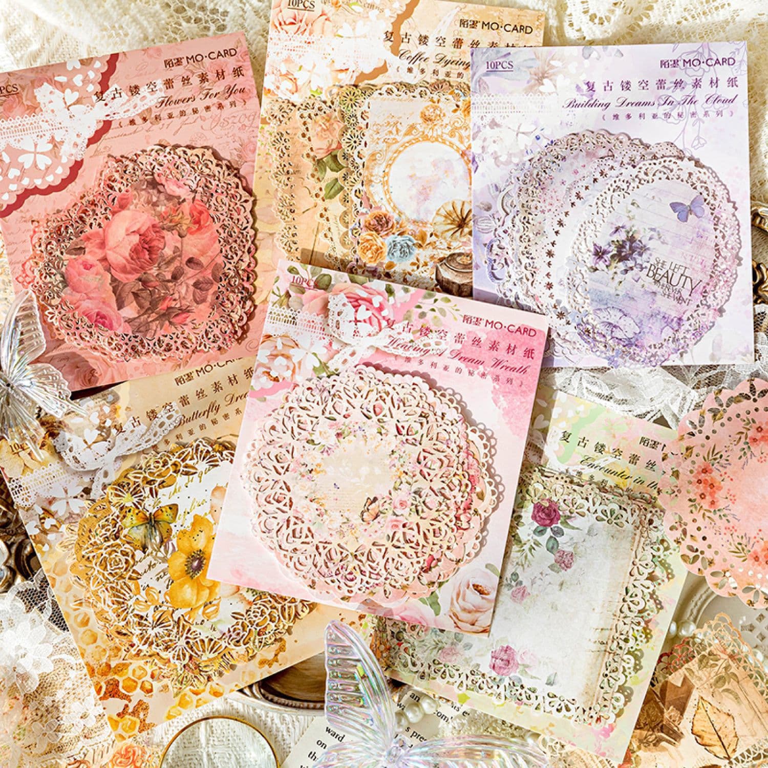 Mo Mo Material Paper Victorian Secret Series Vintage Hollow Lace Plant Floral Scrapbooking DIY 6 Styles