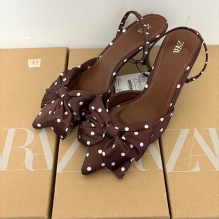 ZA In Stock 2025 Spring/Summer European and American Pointed Toe Women's Bow Hollow Sandals Polka Dot Fashion High Heels