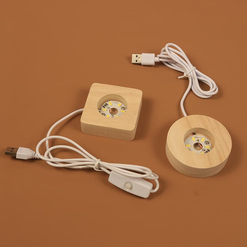 Factory Direct Solid Wood Square and Round LED Base Night Light, USB Plug-in Ornament with Logo Engraving for Cross-border Sales