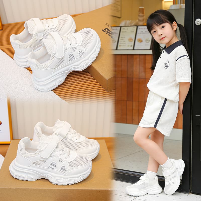 Girls Children's Day White Shoes Summer New Kids White Sneakers Boys Breathable Mesh Casual Shoes School Performance Shoes