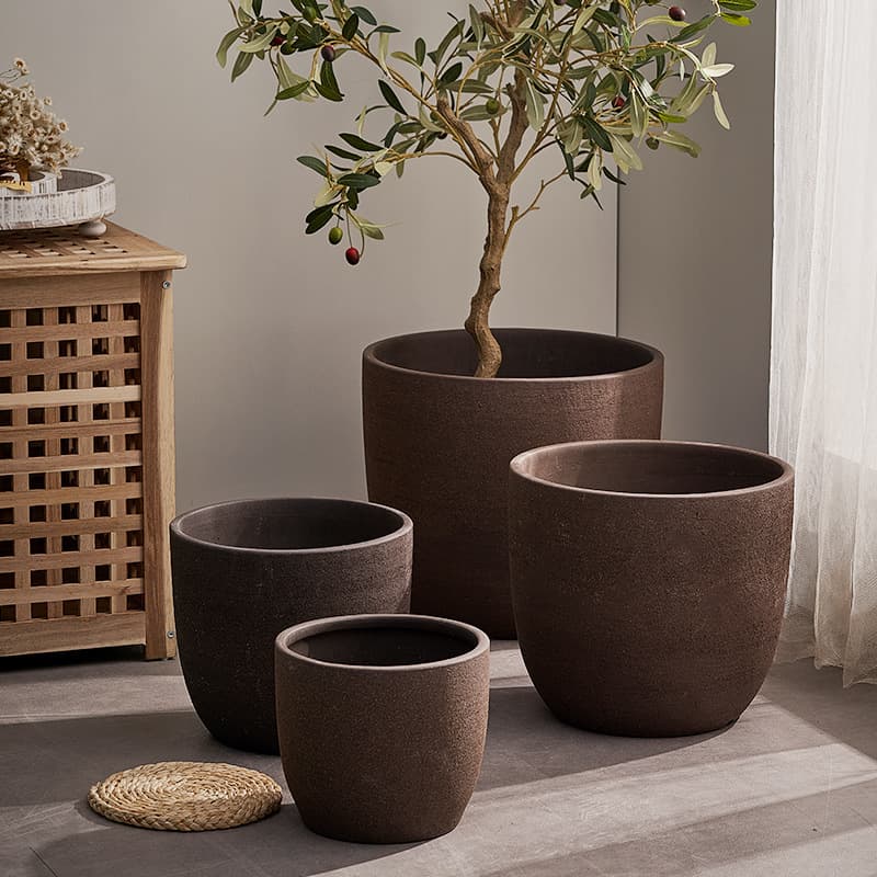 Large Purple Clay Breathable Flower Pot for Green Plants, Outdoor Courtyard, Garden, Living Room, Large Caliber Coarse Pottery Jar, Clear Yellow, Rongxing