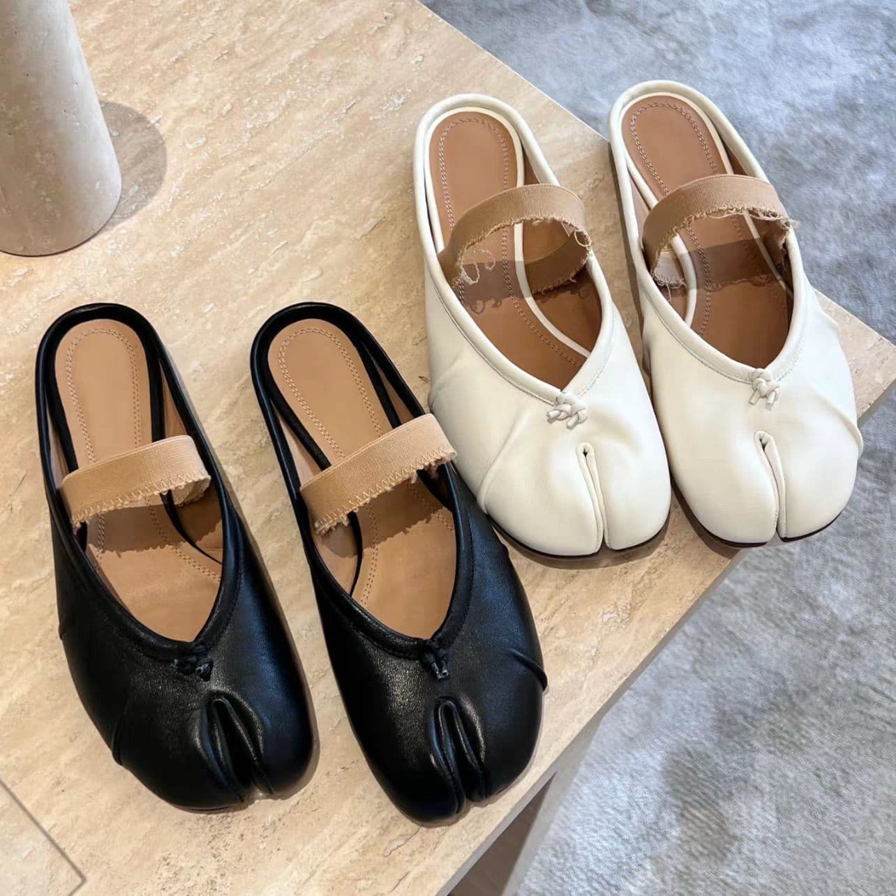 In-Stock Grape-Colored Soft-Soled Flat Loafers with Split-Toe Design and Single Strap, Suitable for Pairing with Skirts, Women's Slip-On Mules
