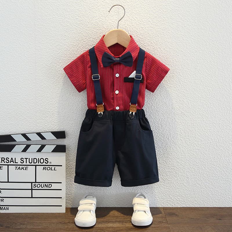Baby Boy Birthday Suit Set Summer British Style Kids Suit One-Year-Old Outfit Toddler Suspenders