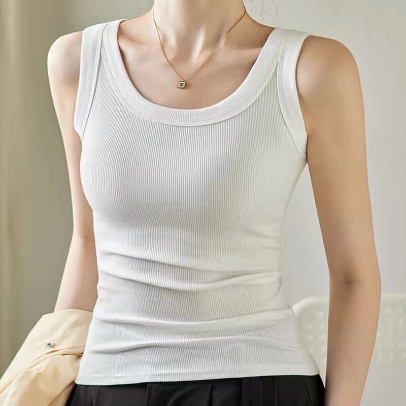 Live Victoria Same Style Dongdaemun Ribbed Vest Seamless Base Casual Anti-Exposure Cover Side Bust Vest Women