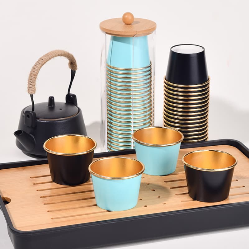 Disposable Gongfu tea cups, for home use and guest serving, high-end heat-resistant tea cups, luxury gold foil Gongfu tea set water cups.