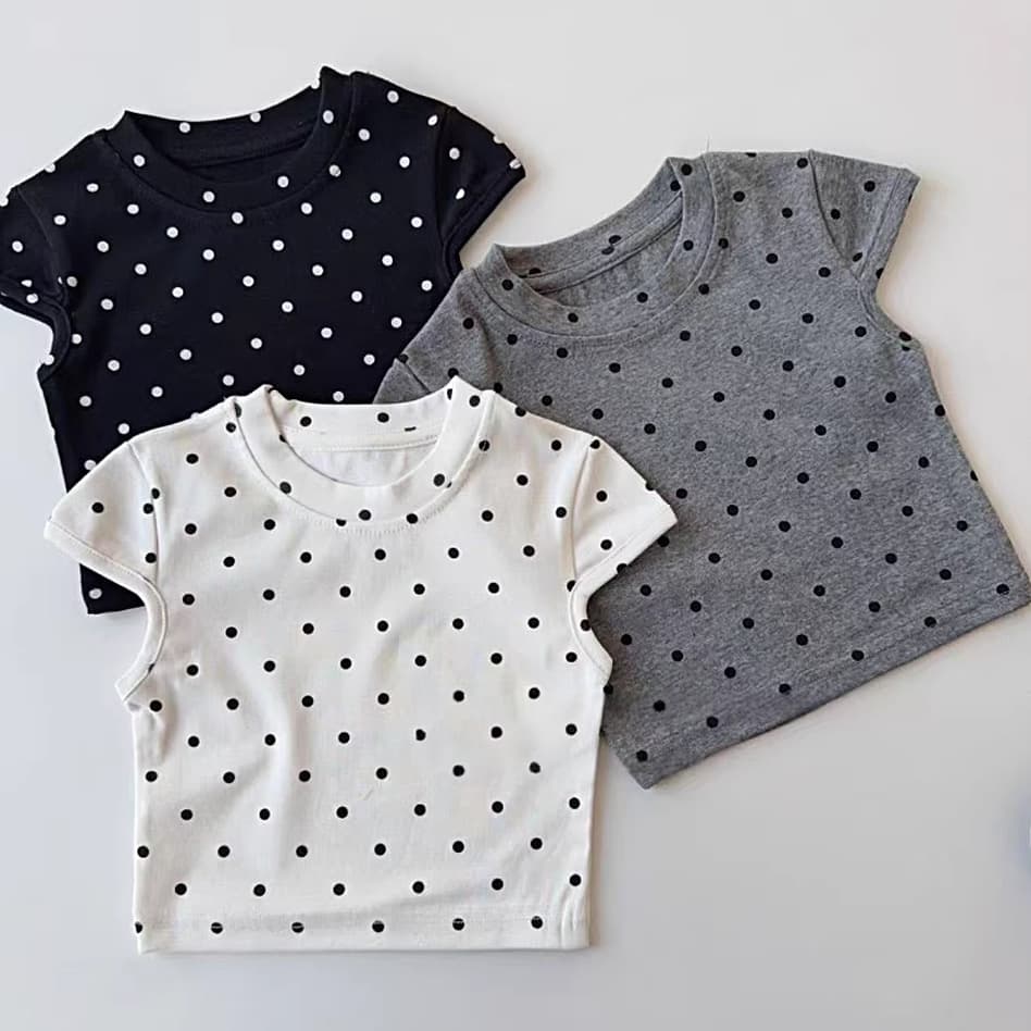 Korean Style Polka Dot T-Shirt Short-Sleeved Infant and Toddler Versatile Round Neck Base T-Shirt Retro Trendy Design Polka Dot Short-Sleeved T-Shirt