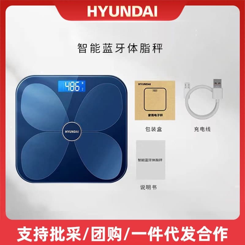 HYUNDAI Bluetooth Smart Weight and Body Fat Scale, High-Accuracy Home Electronic Scale with Rechargeable Feature for Dorms