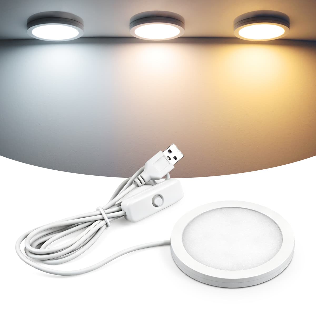 USB Ultra-Thin LED Round Small Panel Light Night Light with Button Switch White / Warm White / Natural White Three Colors Optional