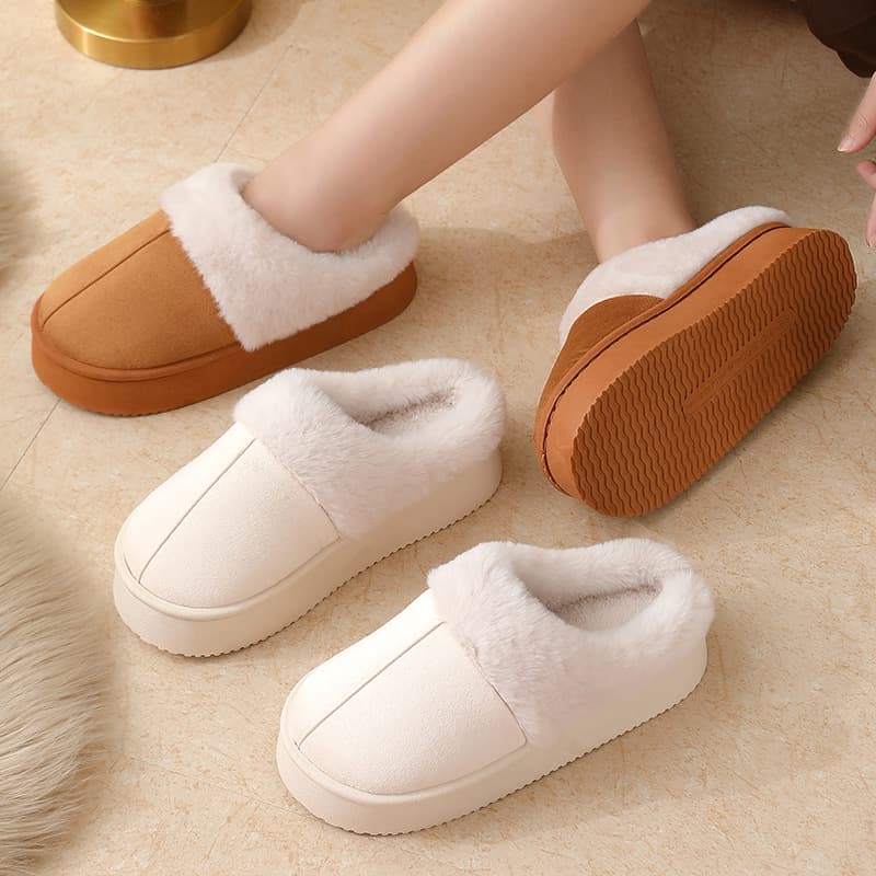 New Autumn Winter Women's Maillard Non-Slip Thick Sole Warm Cotton Slippers Plush Indoor Home Couple Slippers