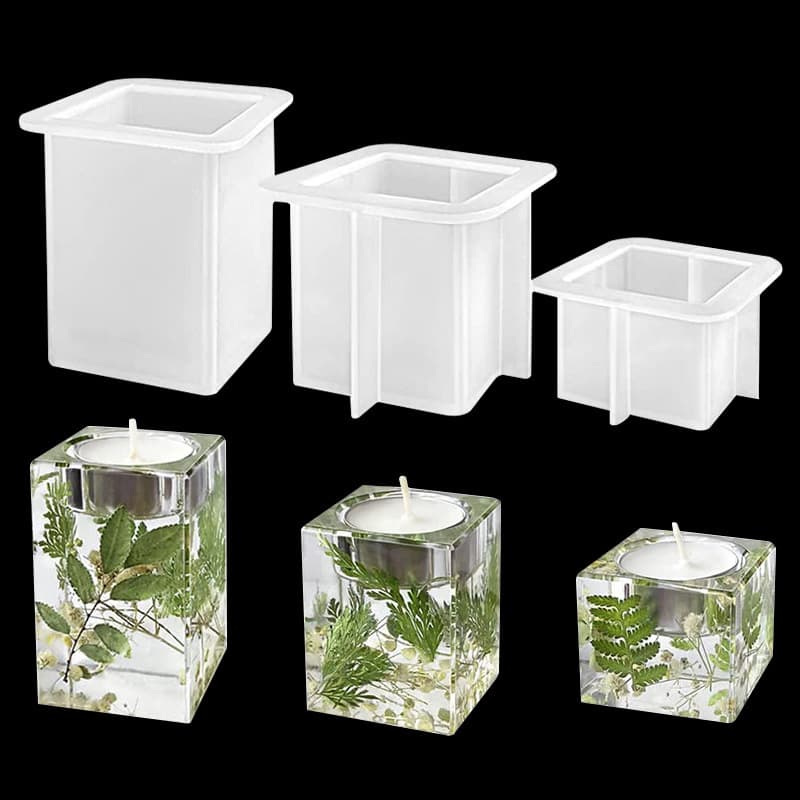 Amazon DIY Crystal Epoxy Square Candle Holder Mold Square Succulent Planter Silicone Mold Wholesale