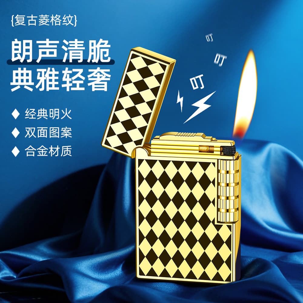 DK916 Creative Open Lid Lang Sound Side Slide Grinding Wheel Lighter Metal Open Flame Refillable Lighter Smoking Tool Cross-Border Wholesale