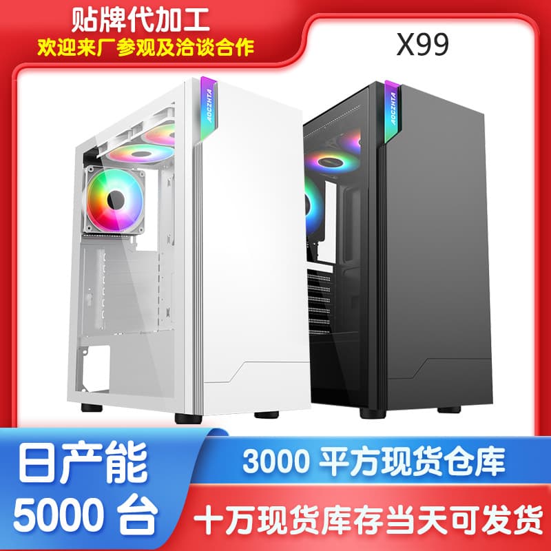 Cross-border Amazon X99 Computer Case Desktop Tempered Glass Side Panel Transparent RGB Lighting Photoelectric Gaming Chassis