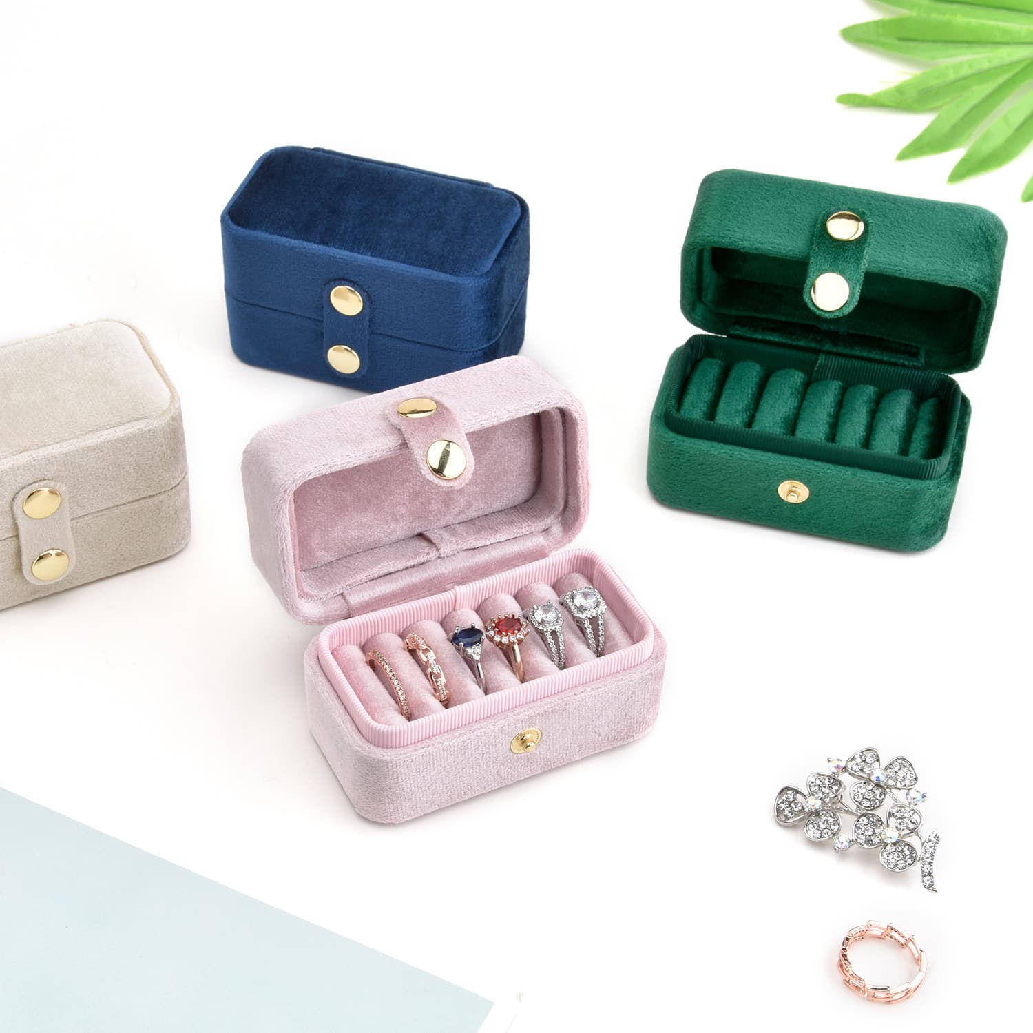 Velvet Ring Box Small Portable Jewelry Box Velvet Earring Ring Storage Box Premium Small Snap Closure