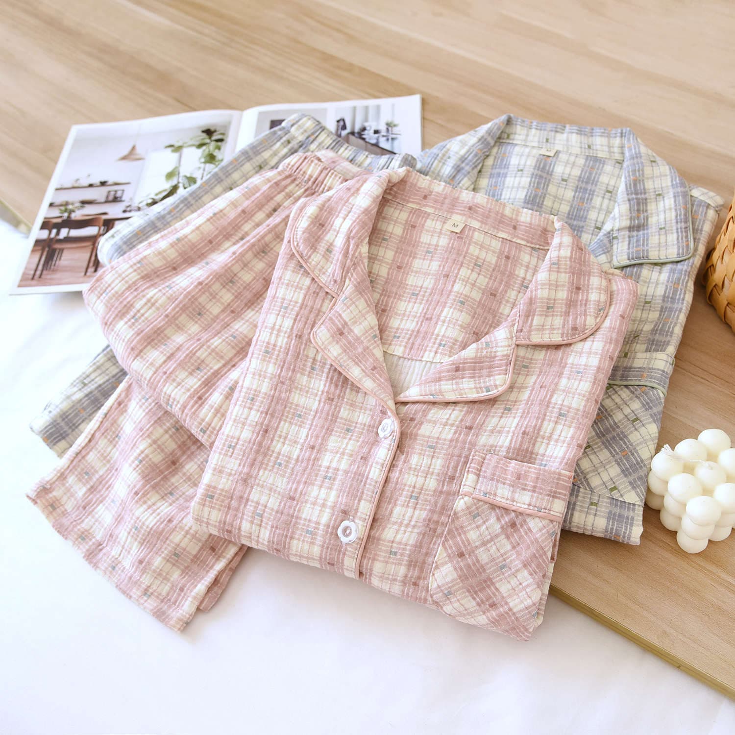 Double-layer Gauze Cotton Pajamas for Couples, Men and Women, Spring and Autumn Style, Pure Cotton and Linen Long-Sleeve Baby Cotton Homewear
