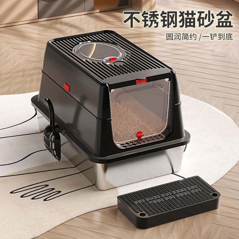 Fully Enclosed Stainless Steel Cat Litter Box Extra Large Full Flip Lid Easy Scooping Thickened Stainless Steel Cat Toilet Litter Pan