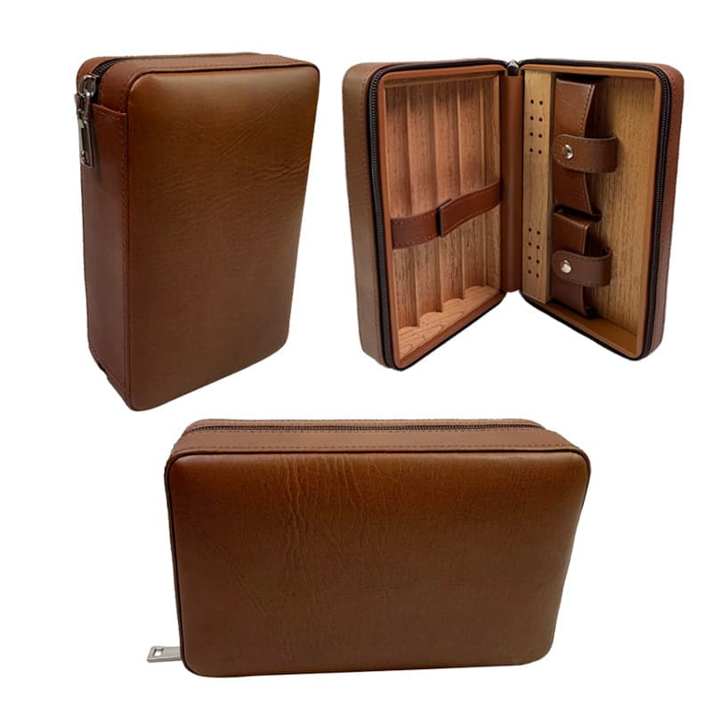 Ready-made cigar box 4 pack portable travel size cedar wood cigar humidor Goya storage bag leather case