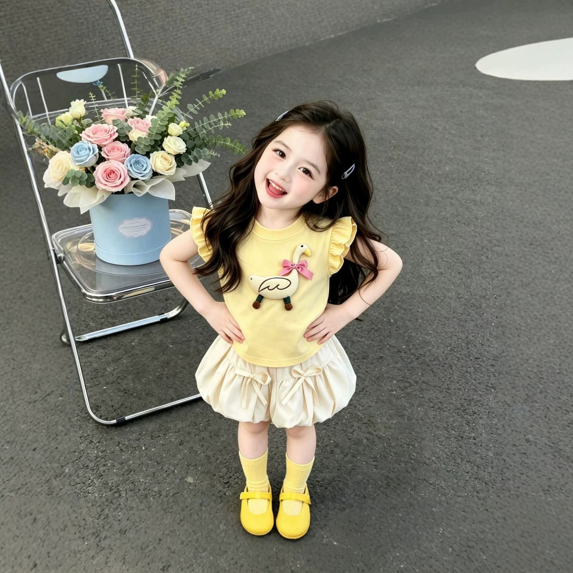 Summer Cartoon Cute Princess Girls' Dress Set 2026 Sweet Summer Baby Kids Fun Set Cartoon Princess Style