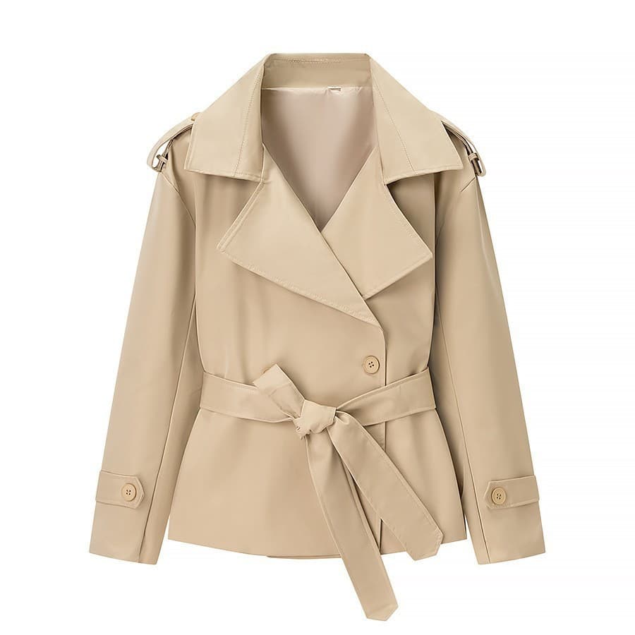 Factory Direct Sales Cross-Border Wholesale Multi-Color Lapel Belt-Tie Spring Trench Coat Loose Versatile Trench Coat for Women