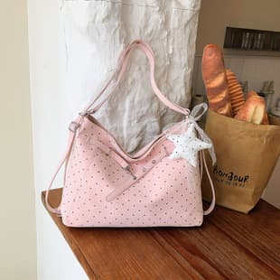 2026 New Summer Women's Bag, Fashionable Large Capacity Tote Bag with Polka Dot Design, Casual Single Shoulder Bag
