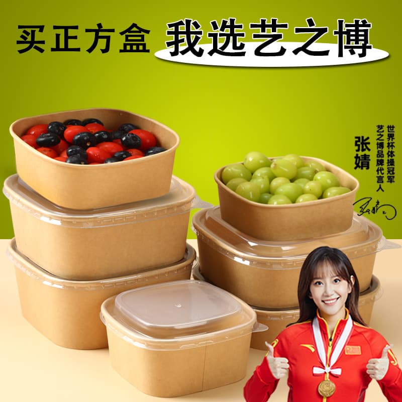 Disposable Square Food Container, Food-Grade, for Lunch, Picnic, Bento Box, Fruit Packaging Box