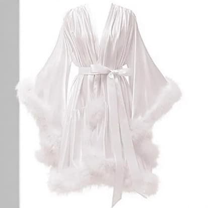 New Turkey Feather Trim Women's Robe Bride Evening Dress Stage Performance Costume Flared Sleeve Show Outfit Nightgown