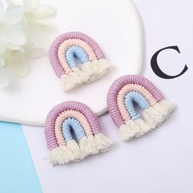 Fashion Medium Rainbow Series Pendant Keychain Handmade Cotton Rope Woven Beard Bag Car Decoration
