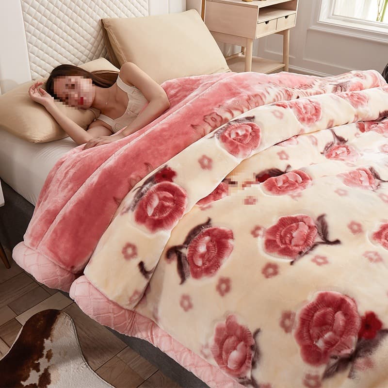 2025 New Double-Layer Thickened Winter Blanket Raschel Blanket Fleece Extra Thick Wedding Marriage Gift Blanket Cover