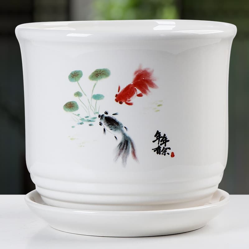 Large Ceramic Flower Pot Vase with Tray, Nordic Simple White Creative Home Bonsai for Succulents and Tall Plants
