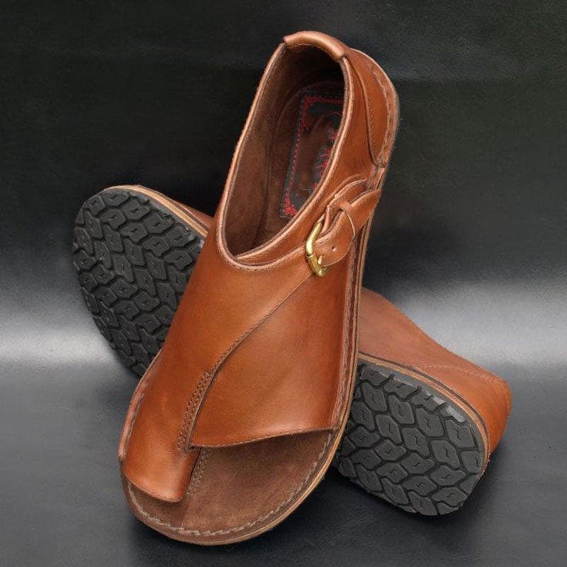 Large Size Toe-Loop Women's Sandals, European-American Retro Solid Color Flat Sandals with Buckle, Back Strap, Open Toe, Comfortable for Wish Amazon