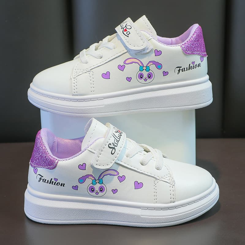 Children's Shoes Girls Spring New Style White Leather Casual Sports Shoes Student Board Girls Comfortable Slip-on Flats