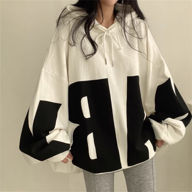 Hooded large size sweatshirt women's loose Korean style tops versatile letter ins trendy brand spring and autumn casual thin style