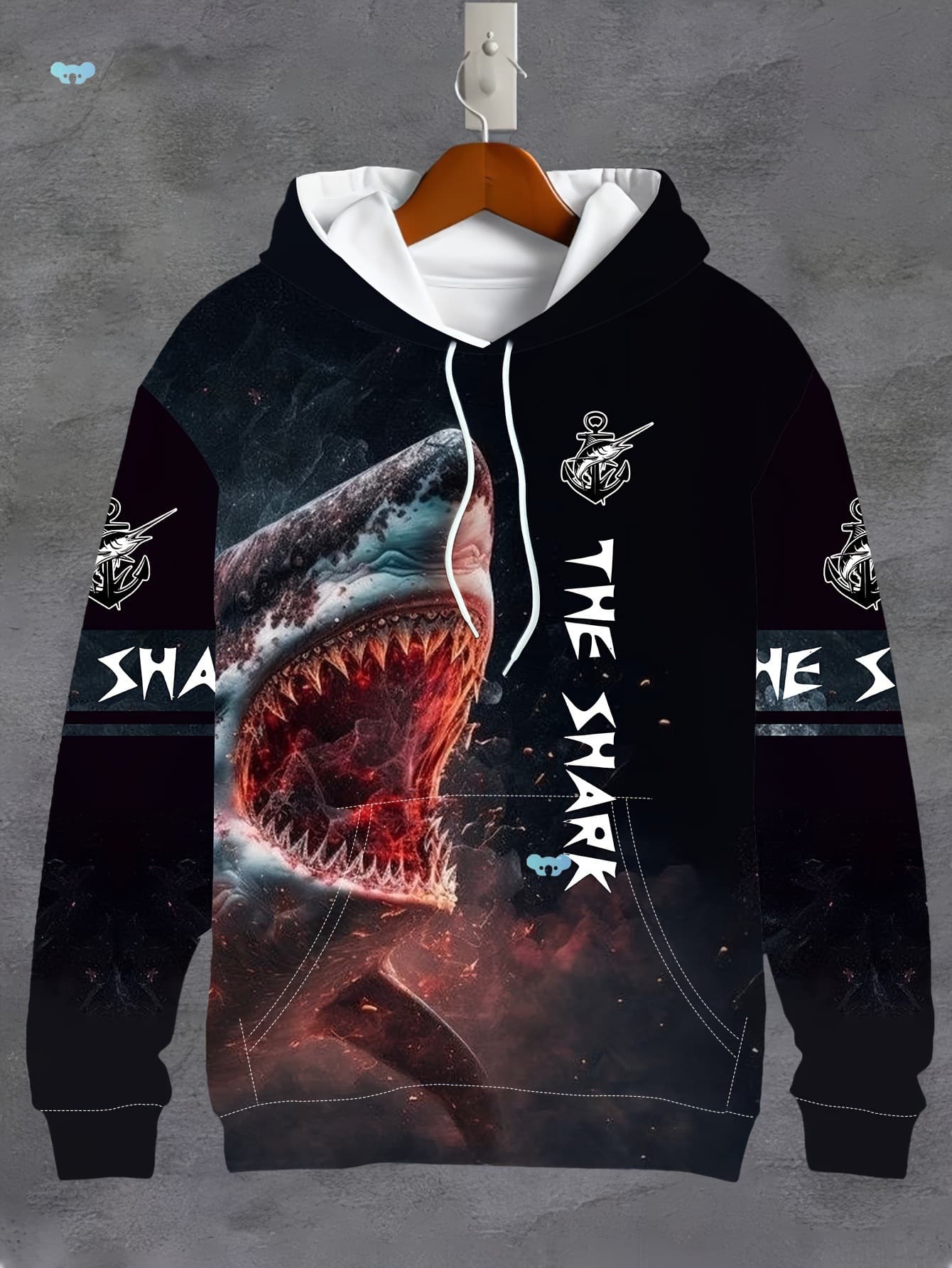 3D Men's Sweatshirt with Scary Shark Pattern, Long Sleeve