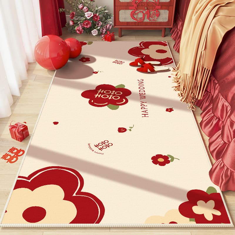 Wedding Bedroom Bedside Mat Festive Red Double Happiness Character Living Room Carpet Bridal Chamber Bed Front Bed End Decoration