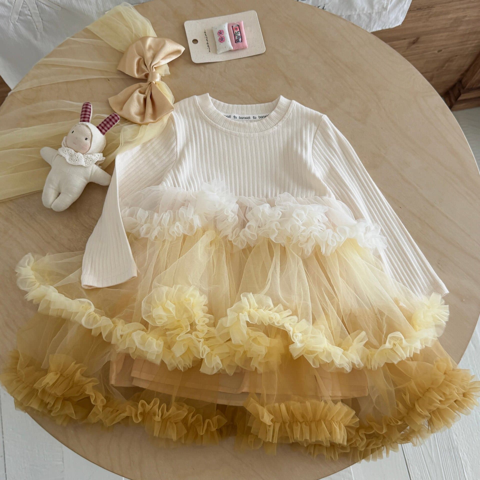 Girls' Dress Set Autumn Sweet 2026 Kids Knit Cardigan Princess Cake Skirt Baby First Birthday Gown