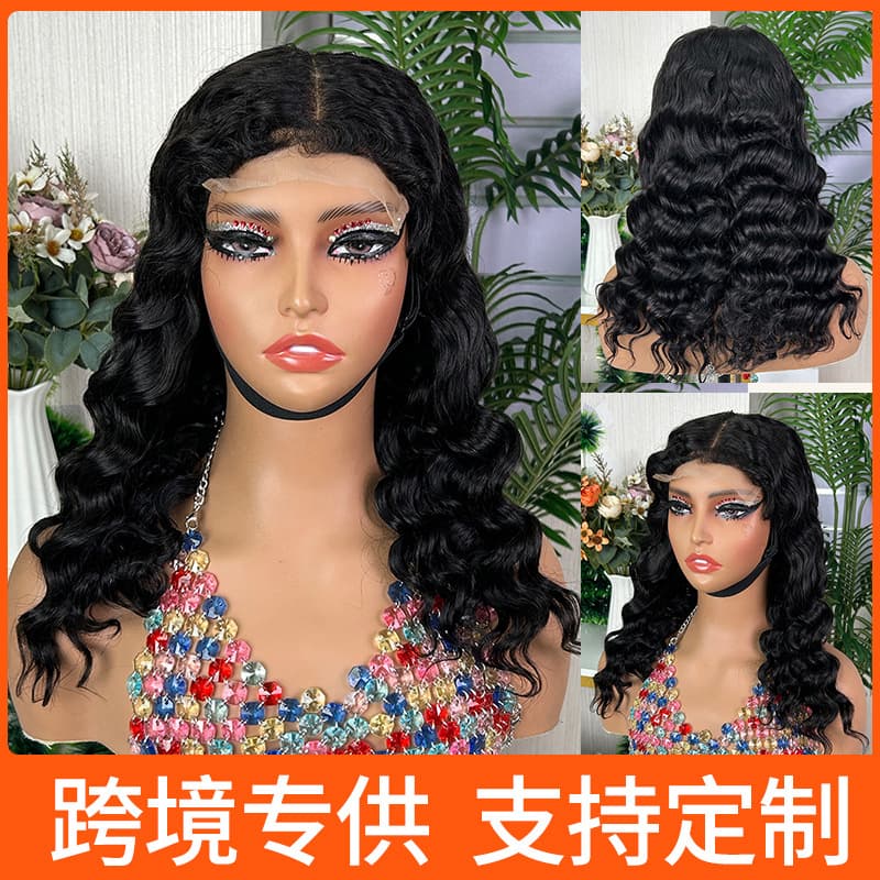 Cross-Border Front Lace Wig 100% Glue-Free Lace Human Hair 5*5 Sdd Loose Deep Wig