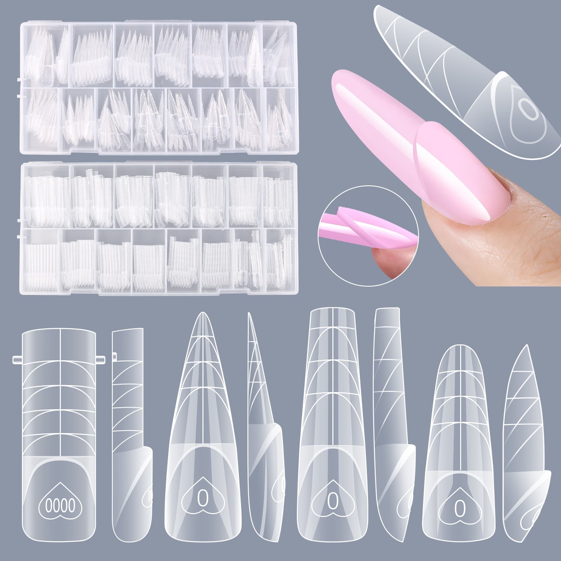 Cross-border Hot Selling French Nail Mold, 150pcs Boxed with Scale, Transparent Crystal Gel Nail Extension Mold