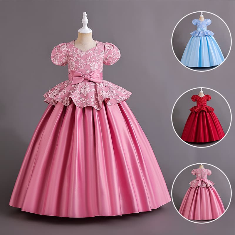 Children's dress, girl's dress, piano performance, foreign trade cross-border new style, little girl's three-dimensional floral satin dress