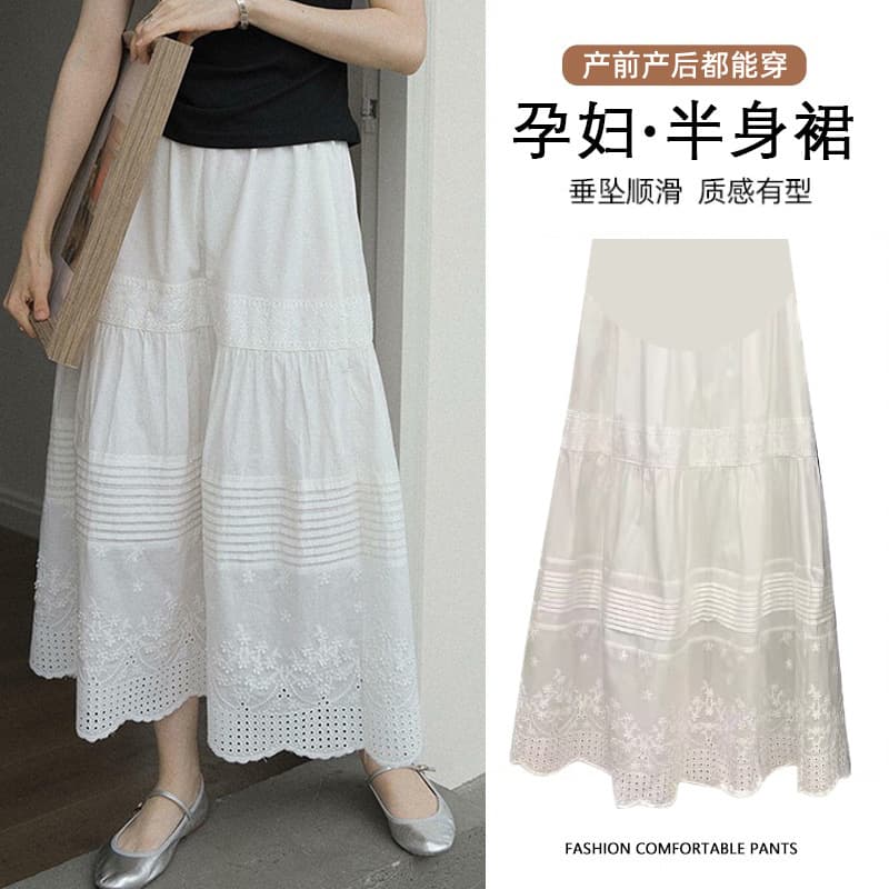 Spot maternity skirt 2025 spring and summer new heavy industry solid color three-dimensional flower skirt for pregnant women that can support the belly