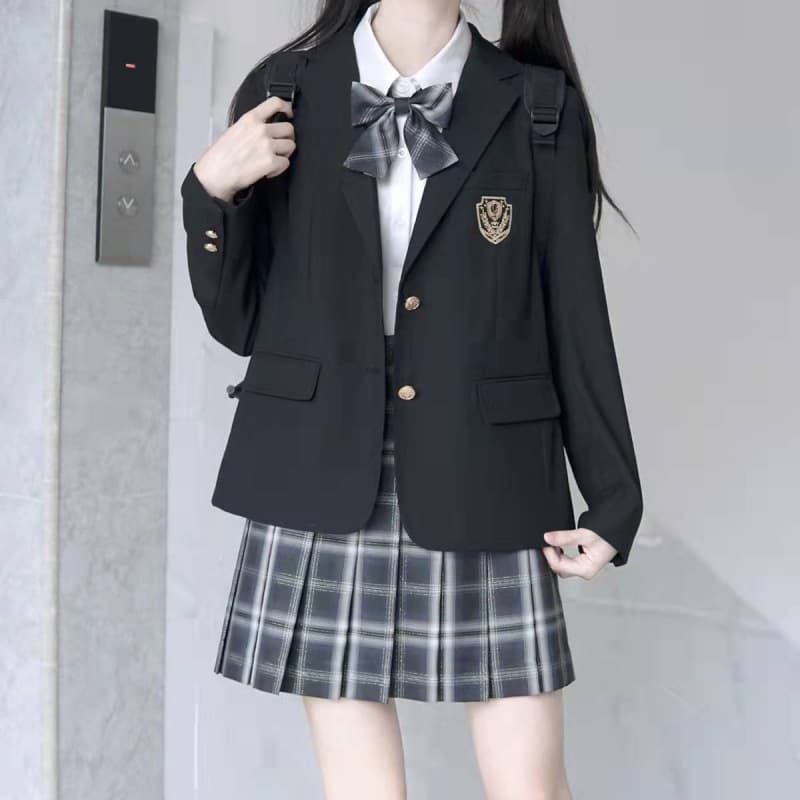 Women's high school JK/DK uniform style suit jacket, unisex suit jacket, spring, autumn and winter, black, loose and trendy.