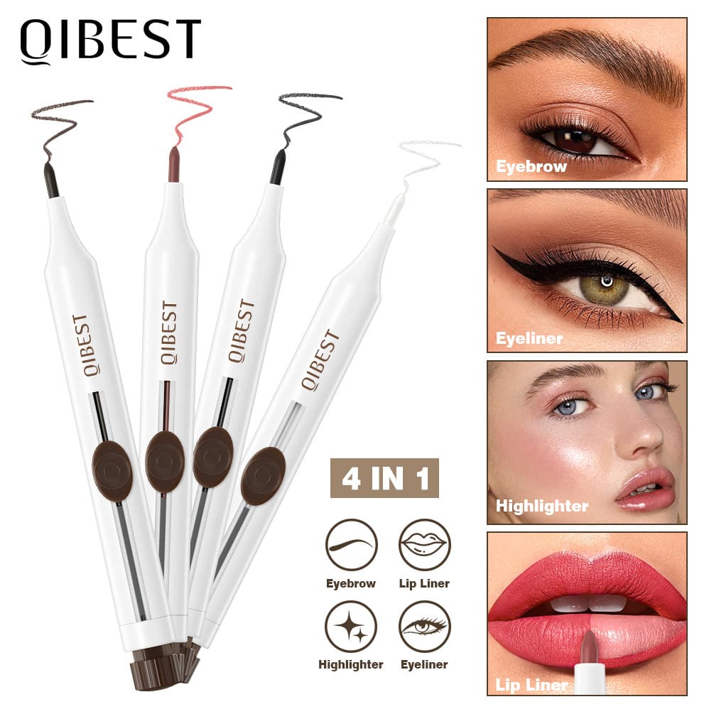 QIBEST Multifunctional Makeup Pen for Lips Eyes Face Highlight Press-On Easy to Color Waterproof Natural All-in-One Pen