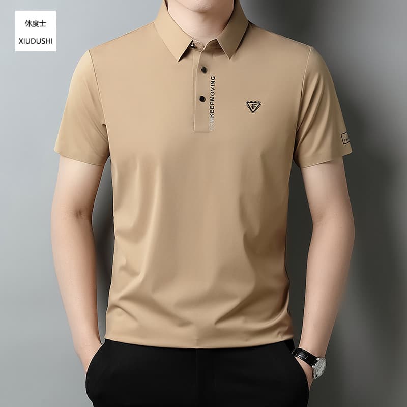 2025 Summer Men's Polo Shirt Ice Silk Seamless High-End Business Cooling Polo Shirt Men's T-Shirt