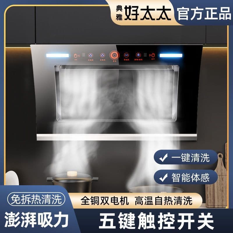 Factory Direct Range Hood with High Suction Dual Motor, Wall-mounted Auto-cleaning Household Smoke Extractor