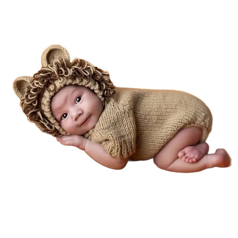 Cross-border Baby Photography Outfit Newborn Photo Shoot Hand-knitted Lion Costume Infant Photo Prop