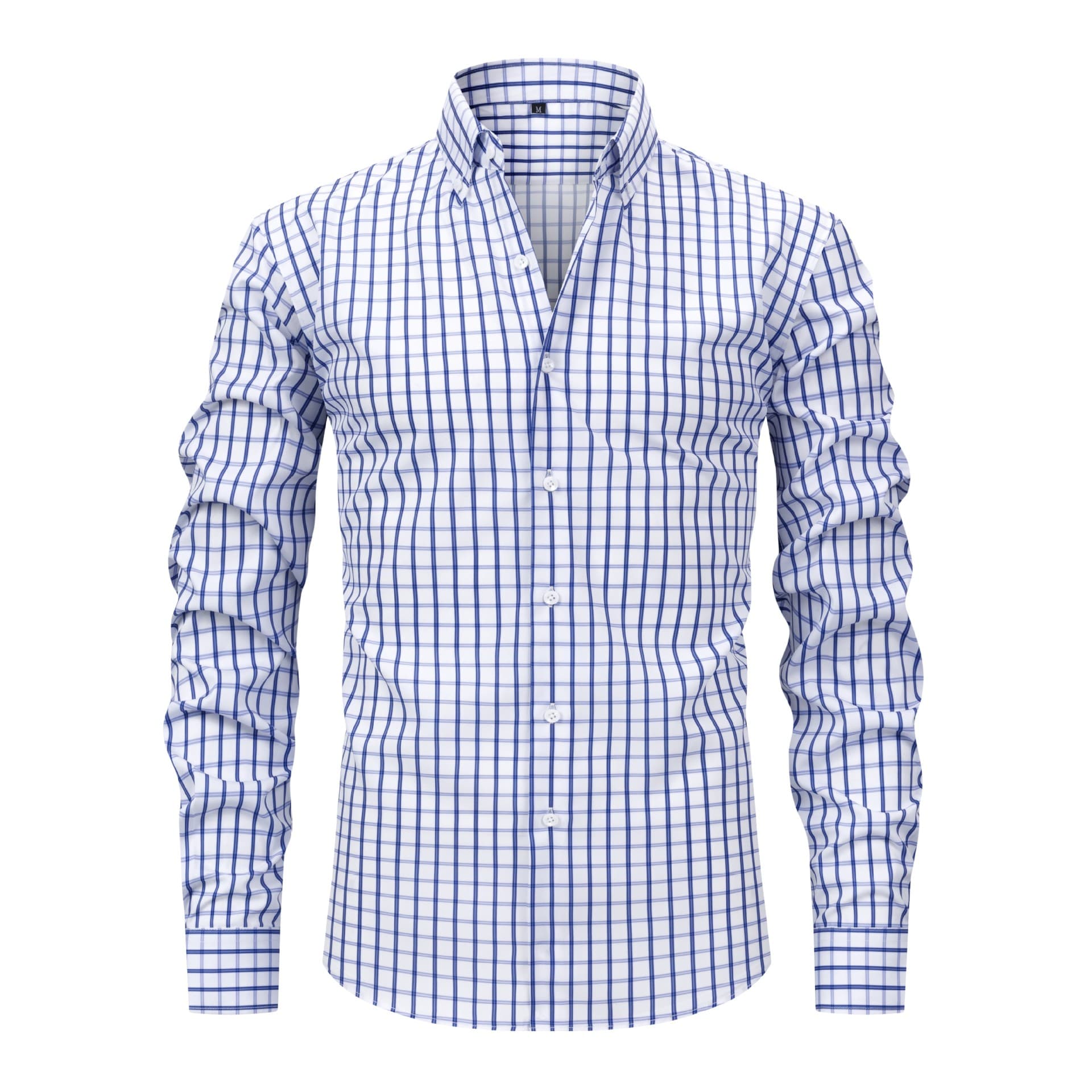 Cross-border Long-sleeve Men's Shirt with Four-way Stretch Plaid Pattern, Turn-down Collar, Premium Feel, Wholesale