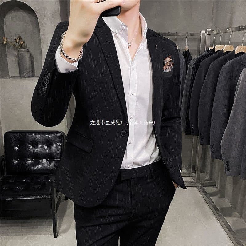 New Men's Suit Set Korean Slim Fit High-End Three-Piece Suit for Men Full Suit